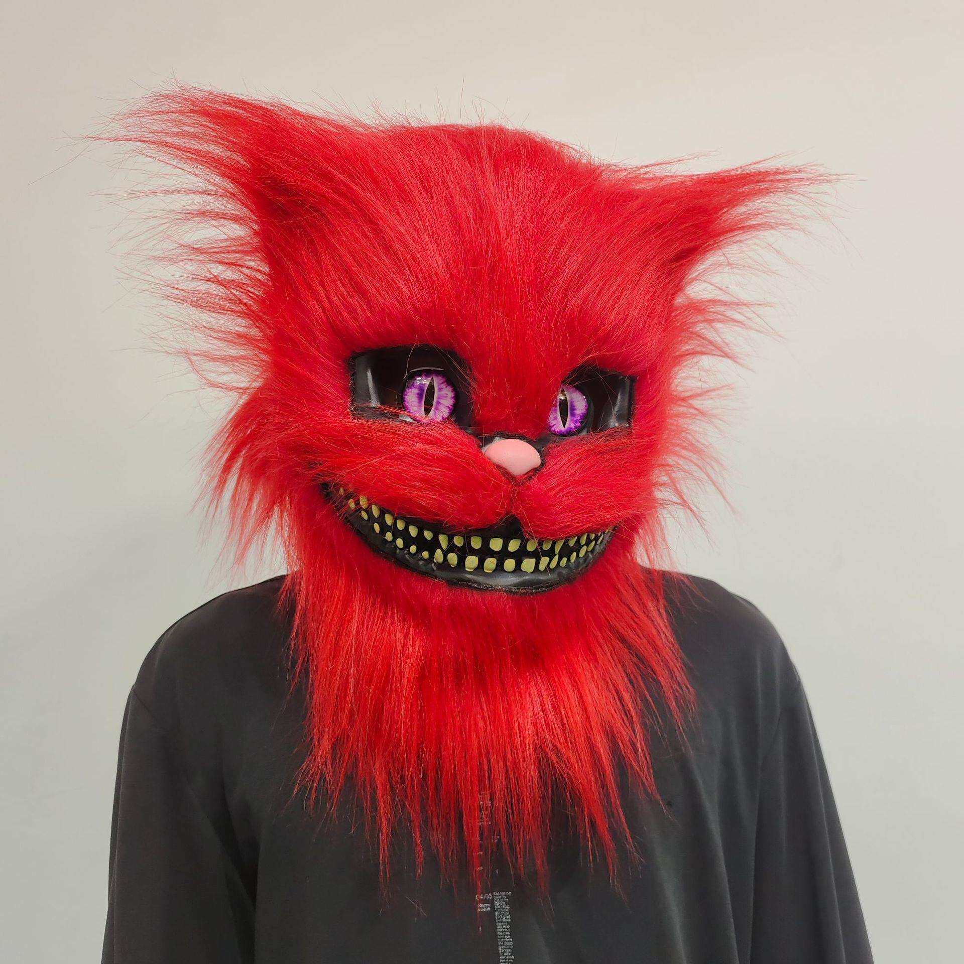 猫头套 cosplay万圣节派对用品爱丽丝柴郡猫动物面具头套乳胶面具