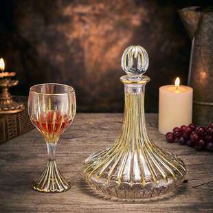 2022新款轻奢描金红酒杯欧式复古收腰高脚杯家用手工彩绘酒樽套装