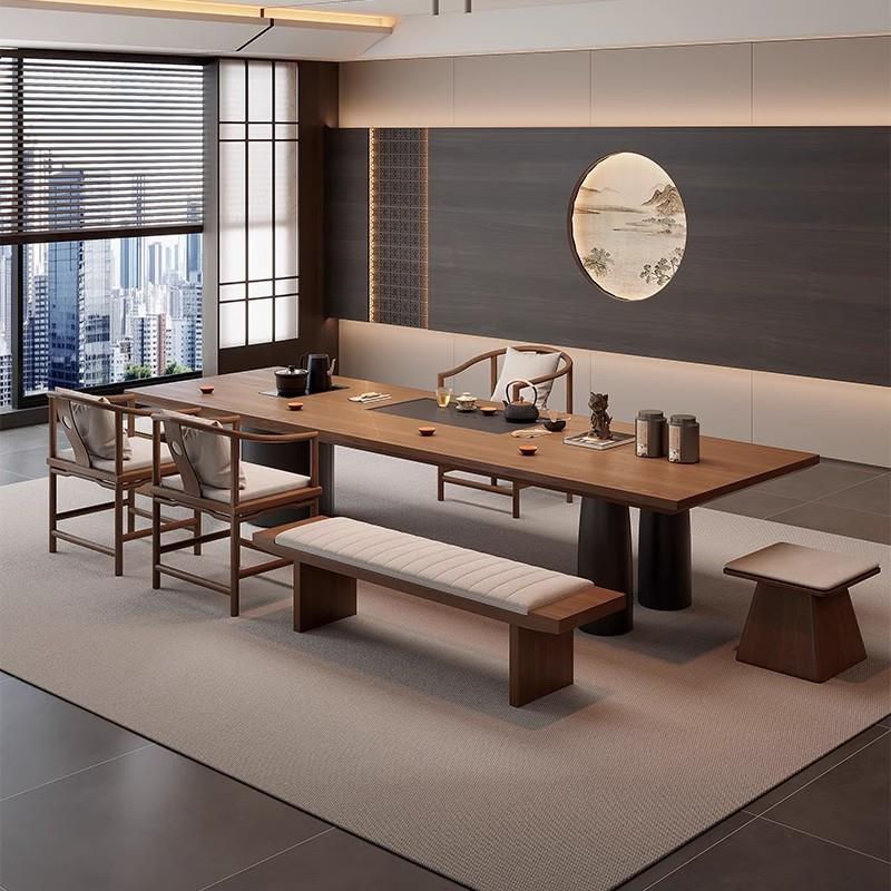 新中式实木茶桌椅组合简约现代办公室泡茶桌家用客厅原木大板茶台