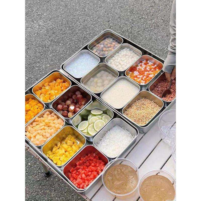 网红冰粉调料盒调味盒带盖商用摆摊水果捞小料盒6格8格收纳盒