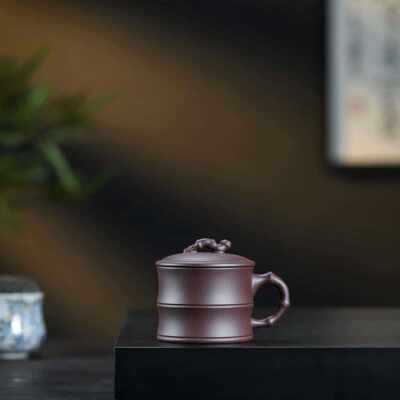 主人杯竹节杯紫砂杯竹叶全手工竹段茶具泡茶杯纯手工墨绿竹韵刻字