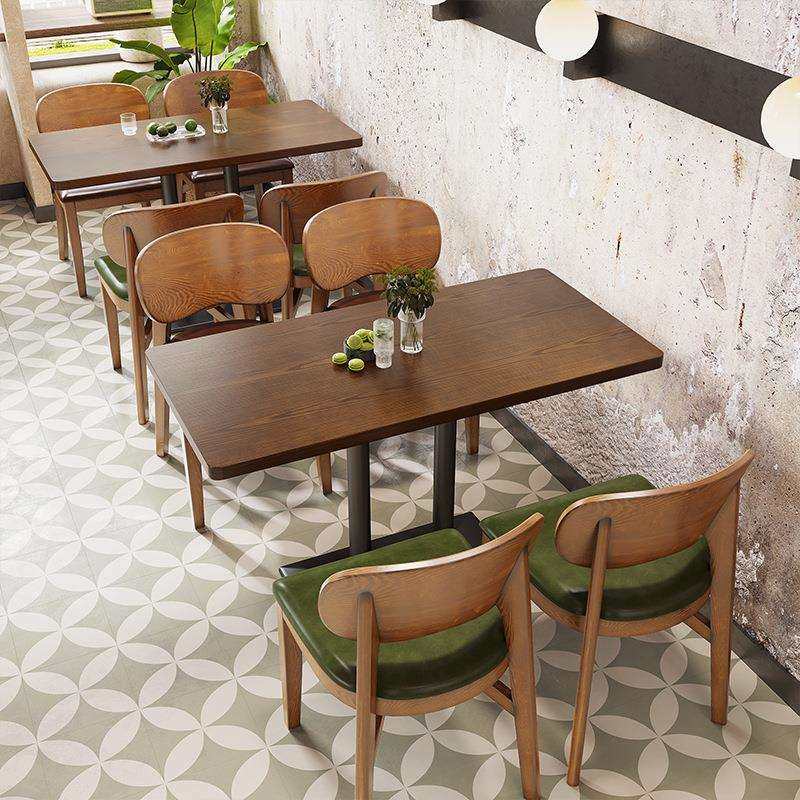 复古咖啡厅桌椅组合小吃奶茶店面馆小桌子西餐厅实木餐椅餐饮家具