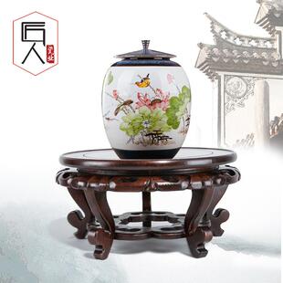 榆木底座圆形实木盆栽花瓶工艺品摆件奇石头鱼缸花盆景托架底托