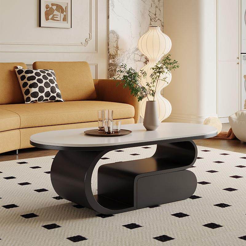 轻奢风岩板茶几椭圆形客厅储物感现代简约小户型家用极简新款