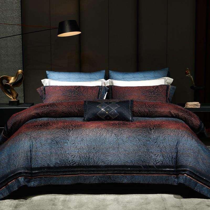 屿川优选丨140s全棉色织金丝提花长绒棉工艺款四件套轻奢床品套件