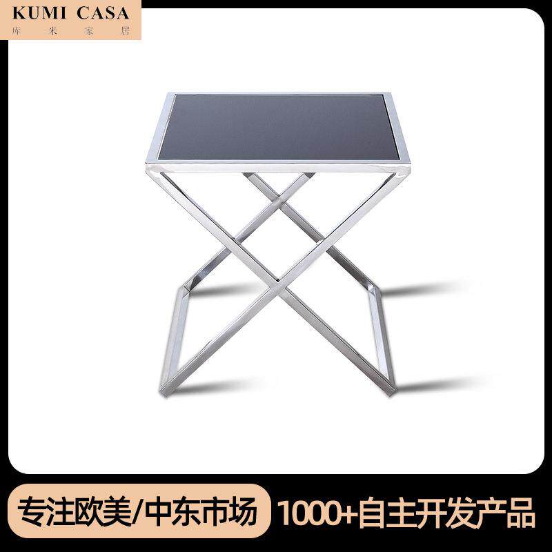 设计师简约创意玻璃边几卧室茶几客厅家用不锈钢现代沙发方形角几