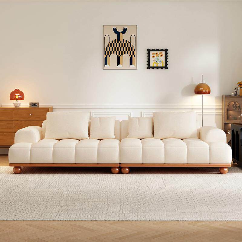 法式中古风沙发油蜡皮钢琴键软体轻奢极简客厅小户型直排实木沙发