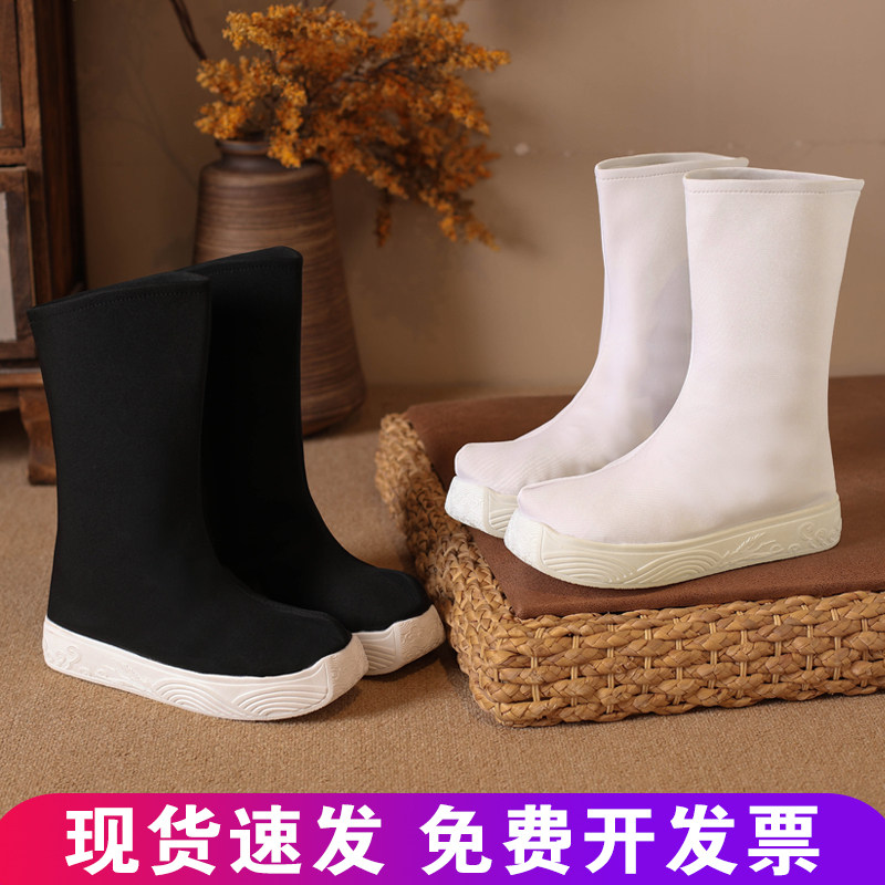 黑色古风汉服鞋子男女同款内增高明制翘头履厚底武侠皂靴白色官靴