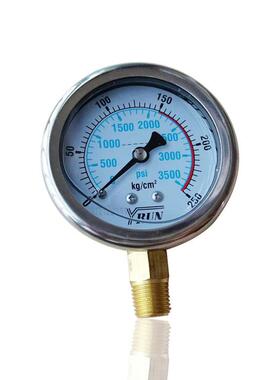 供油润YRUN不锈钢压力表径向立装304注油液压YN63 250KG 3500PSI