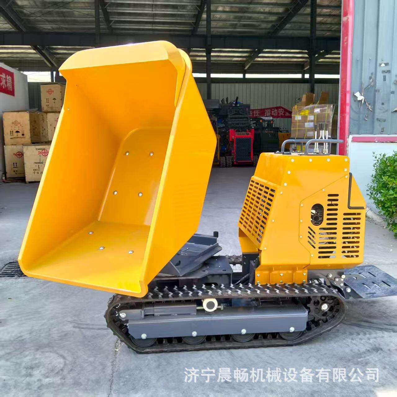 全地形脚踏手扶履带运输车翻斗车全液压升降车斗还可以旋转翻斗车