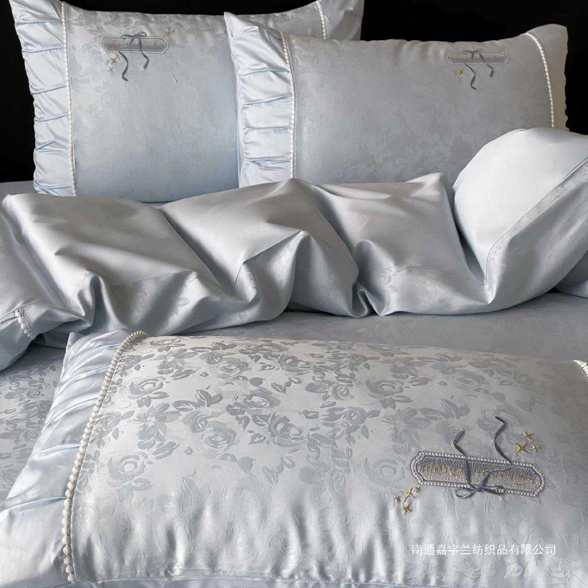 A类法式浪漫提花全棉四件套纯棉蝴蝶结绣花床单被套四季通用其他