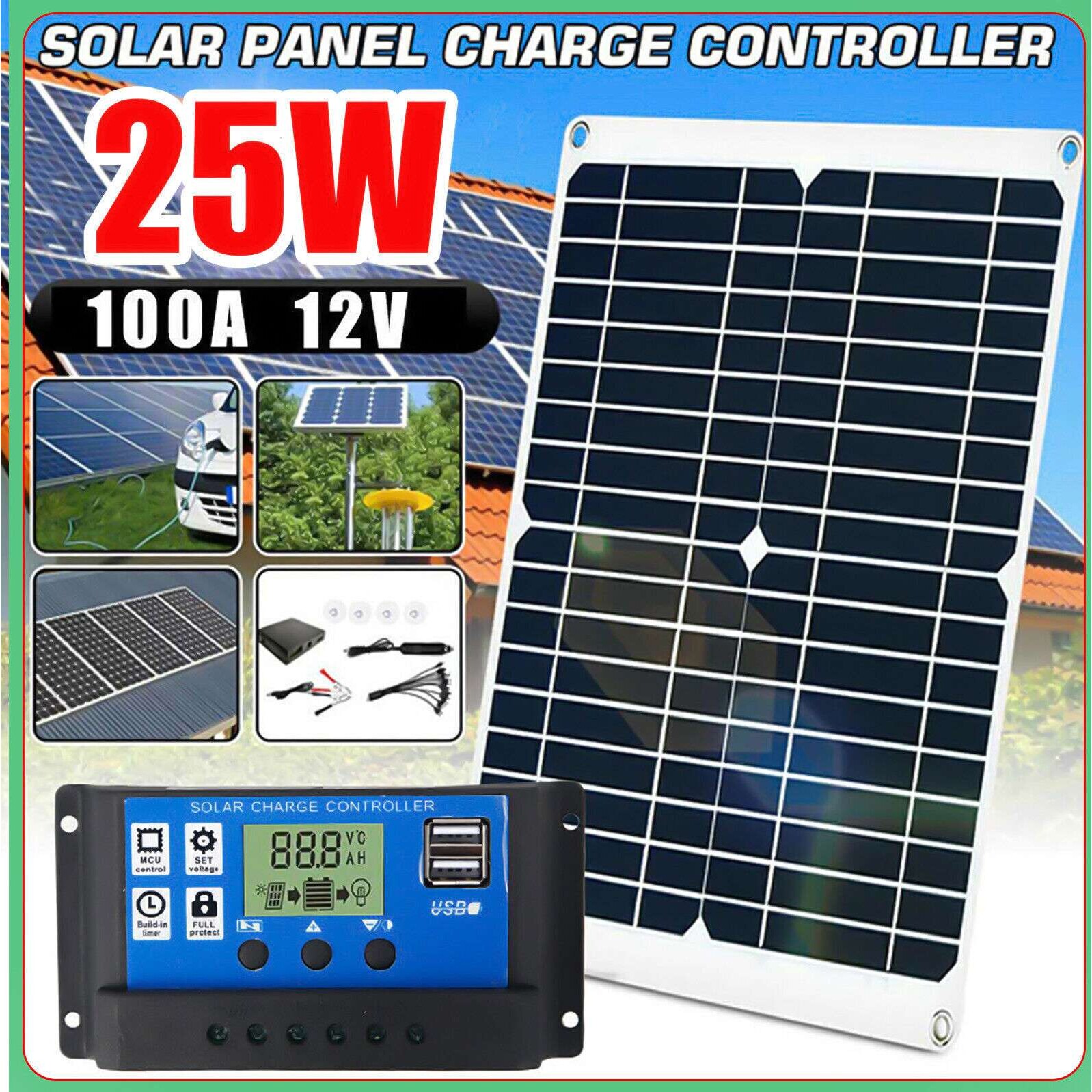 25W太阳能电池板套件 10A-100A电池充电器带控制 适合大篷车户外