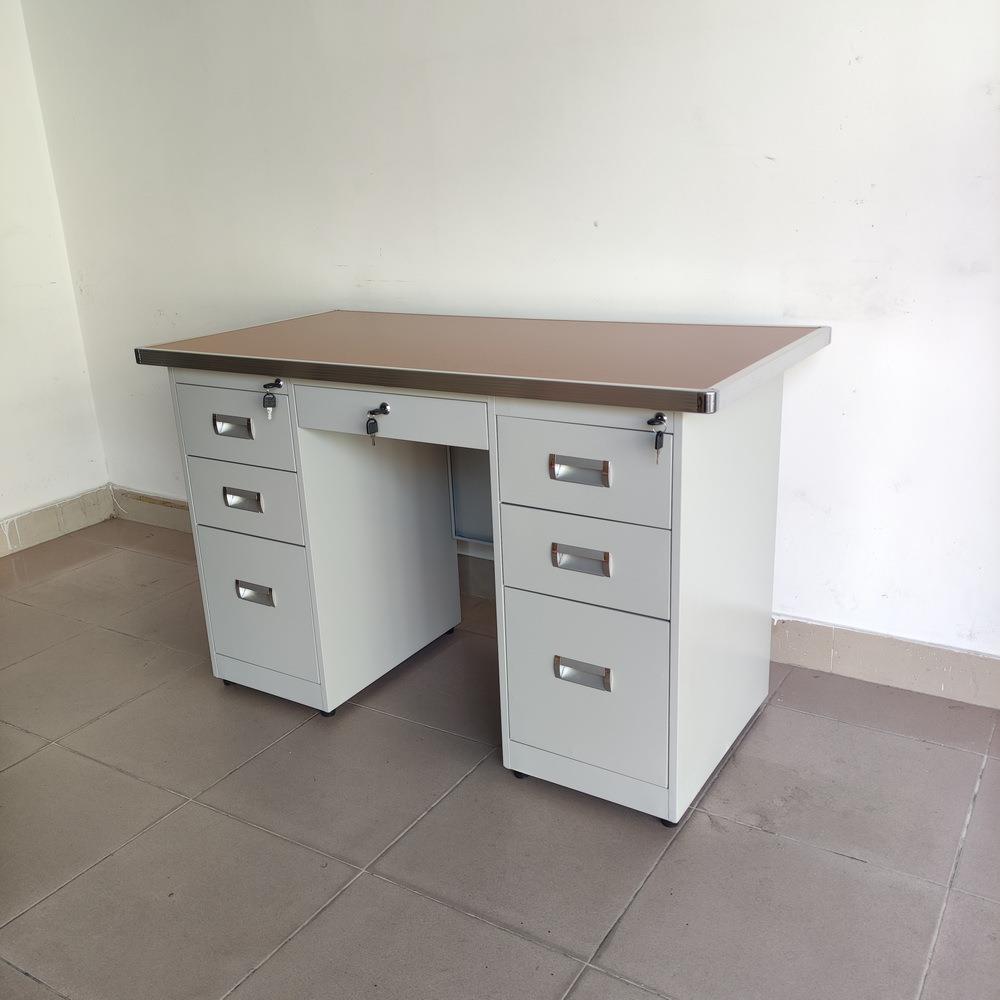 钢制收银台1.4米铁皮桌1米电脑桌椅1.2米铁皮桌抽屉带锁办公铁桌