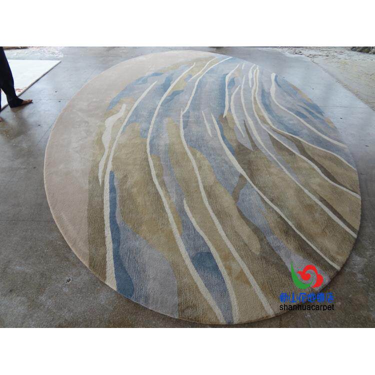 新中式抽象椭圆形水墨画手工腈纶羊毛客厅茶几地毯大厅接待室书房