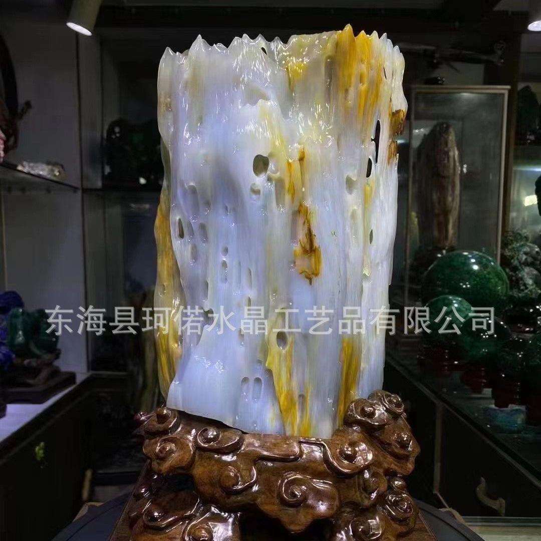 精品树化玉 德佰老坑冰种料,质地通透,配送黑檀木底座
