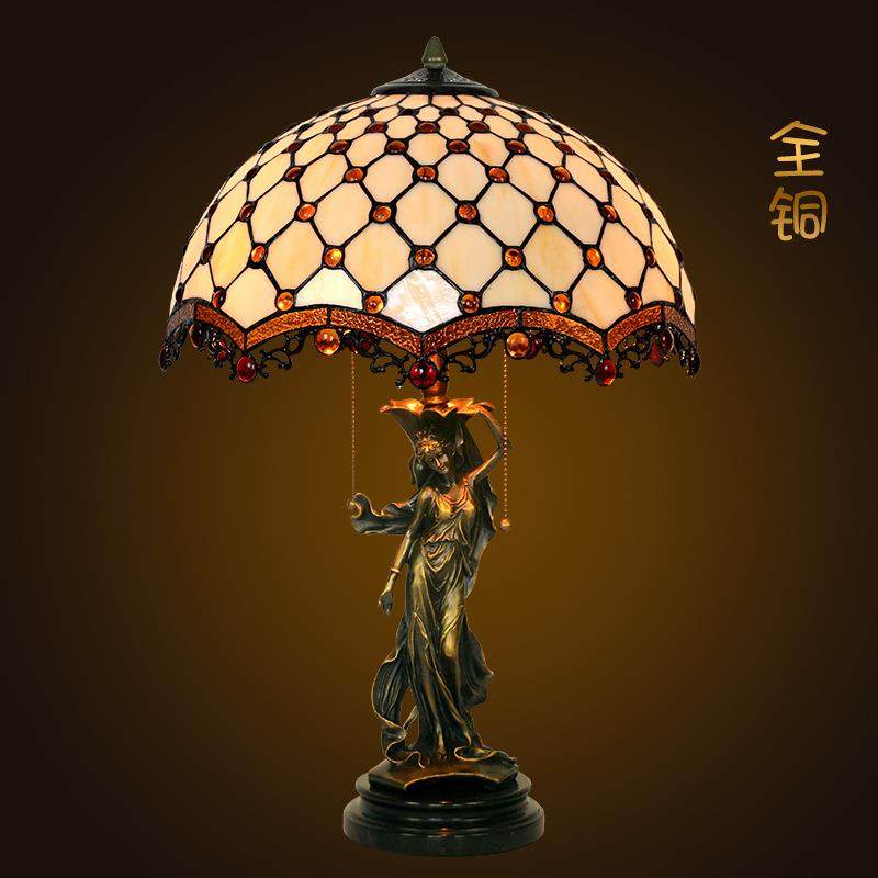 厂家直销 16寸珠帘帝凡尼宫廷复古玻璃艺术创意客厅卧室台灯全铜