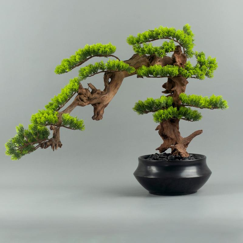 新中式仿真禅意迎客松枯山水盆景摆件实木招财客厅玄关样板房饰品