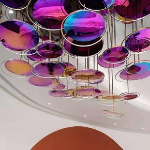 炫彩七彩不锈钢圆片装置艺术商场美陈灯LED圆环灯具工程高端灯饰