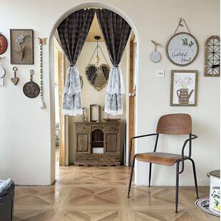 格纹时光旋律门帘复古格子挂钩轨道帘窗帘免打孔穿杆粘贴魔术贴