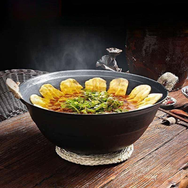 双耳铁锅不粘锅无涂层章丘炒菜锅老式铁锅家用农村大铁锅加厚