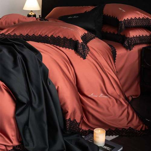 丝滑柔顺轻奢天丝棉四件套复古蕾丝花边夏季裸睡亲肤被套床单床品