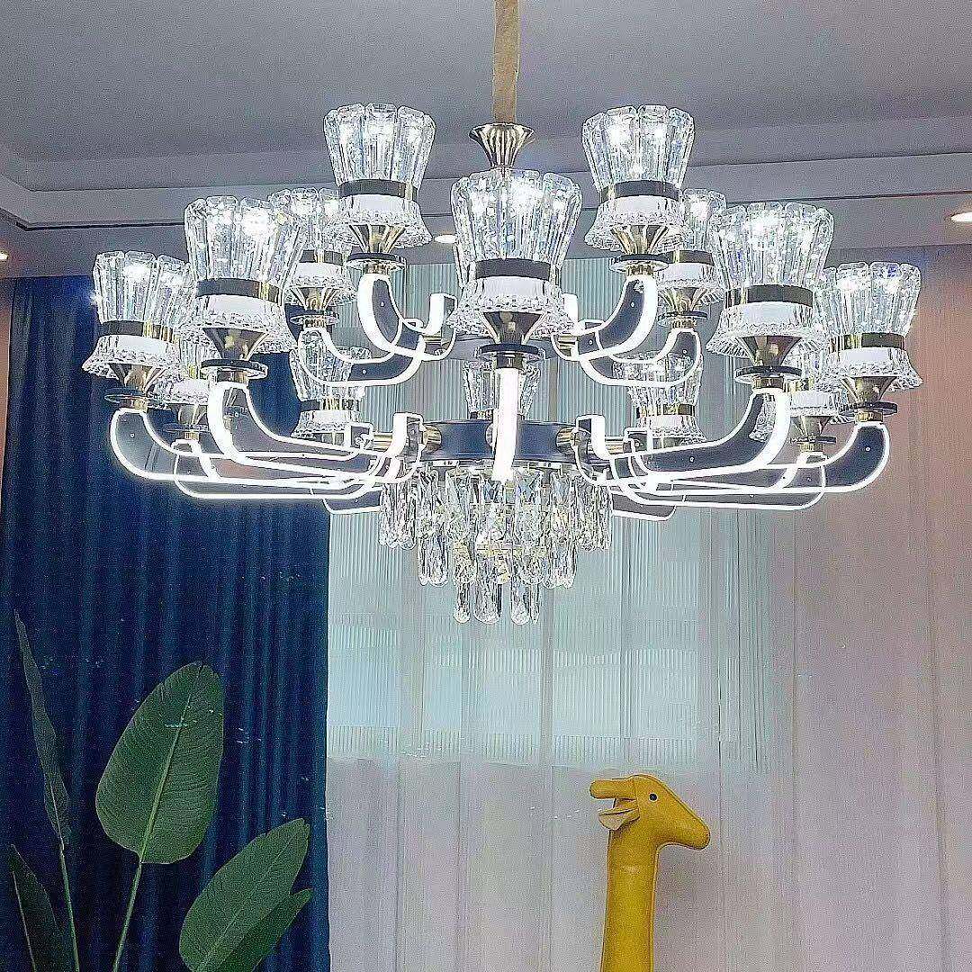 新款客厅灯2025轻奢水晶吊灯灯臂发光卧室餐厅灯LED超亮节能灯具