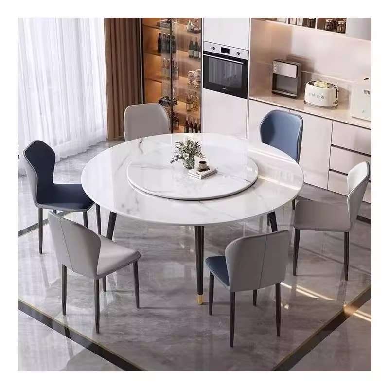 轻奢岩板餐桌圆桌餐桌椅饭桌转盘桌椅小户型圆形现代简约组合家用
