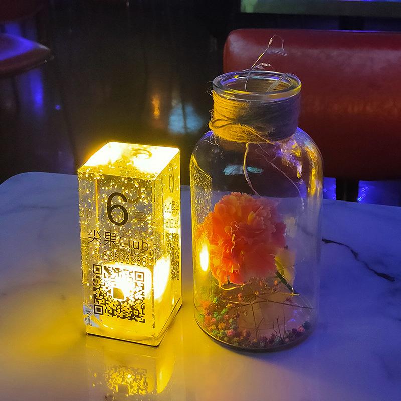 酒吧充电台灯夜店咖啡厅装饰桌灯小夜灯方形水晶LED发光吧台灯