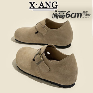 真皮内增高全包勃肯鞋女鞋子2026春夏季新款一脚蹬懒人单鞋乐福鞋