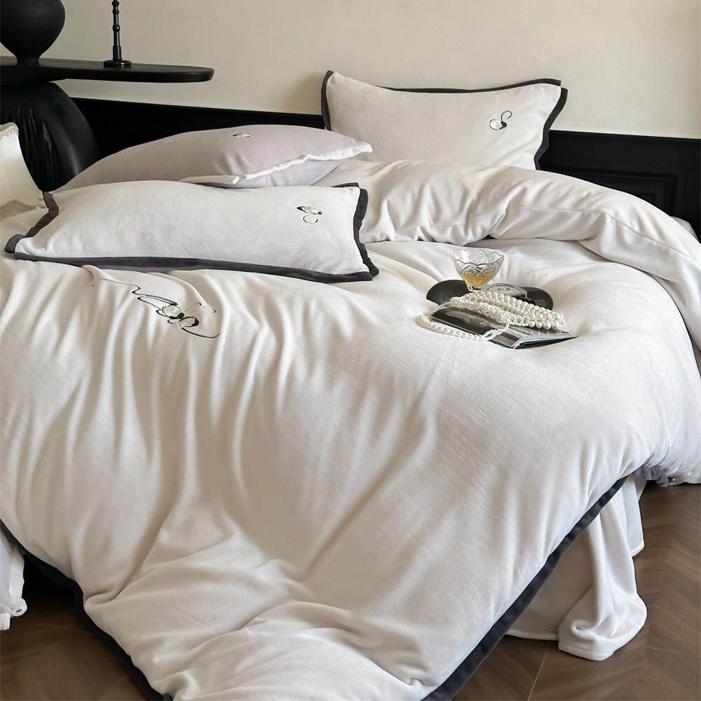 天鹅之恋 冬季加厚超细旦棉绒四件套天鹅玫瑰刺绣保暖双面绒床品