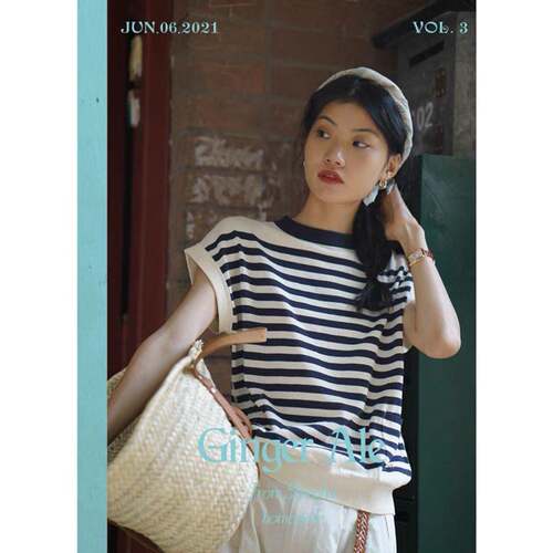 Ginger ale 连袖式针织海魂衫套头打底宽松简约气质针织条纹圆领