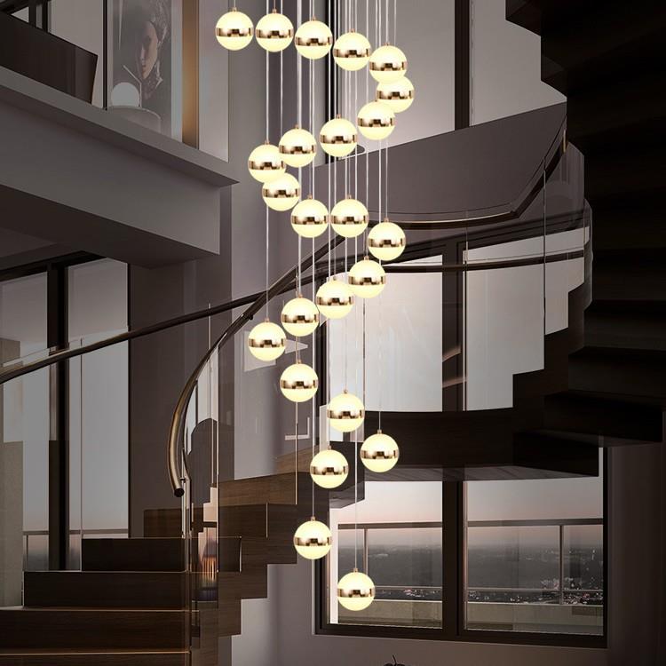 中山古镇现代简约楼梯长吊灯led别墅复式楼梯灯公寓旋转中空吊灯