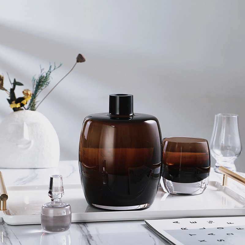 酒具套装威士忌红棕色酒樽样板间酒柜复古烈酒杯摆件