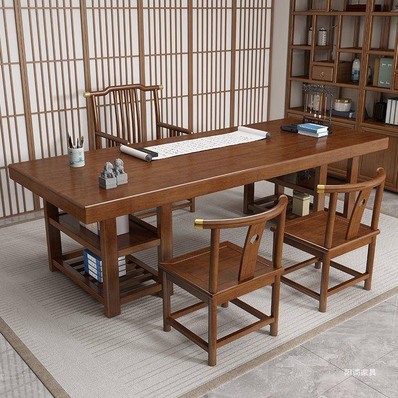 新中式实木书桌复古风画案写字台带储物办公书房画案书法家用房间