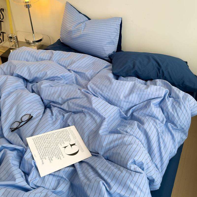 日系富士风四件套条纹混搭床上用品被罩被单床单人学生宿舍三件套