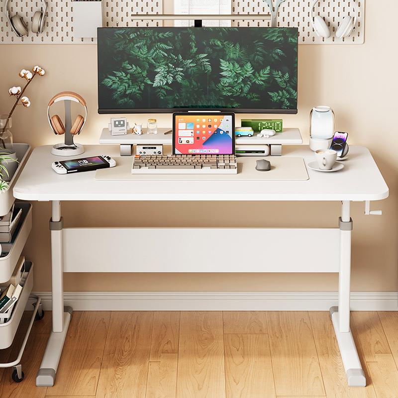 手摇电脑桌简易办公桌台式可升降家用儿童学习写字书桌卧室工作台