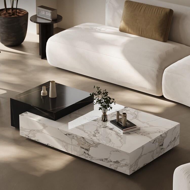 意式轻奢岩板茶几组合高端别墅茶台长方形小户型客厅家用网红简约