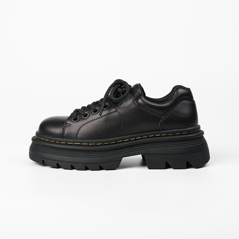 复古皮面内增高厚底小皮鞋女英伦风系带乐福鞋单鞋2025年秋季