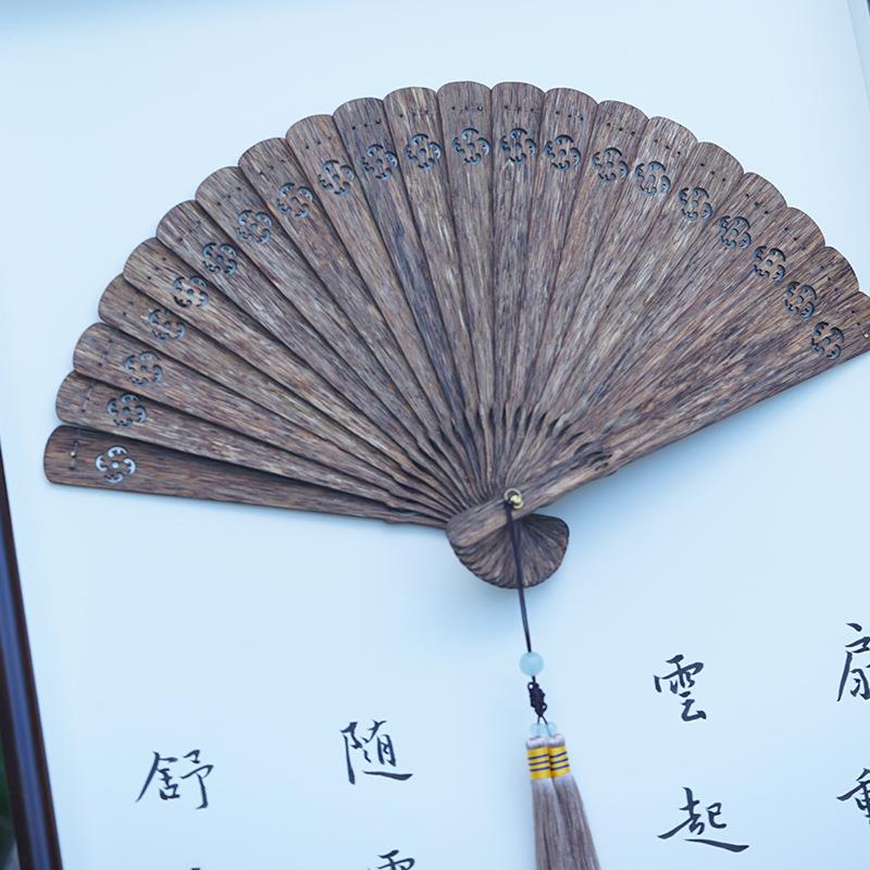 越南芽庄沉香装饰扇折扇挂画黑油老料沉香木工艺摆件中国风装饰