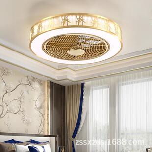 兴中新中式全铜隐形风扇灯吊扇灯LED吸顶灯客厅餐厅书房卧室灯具