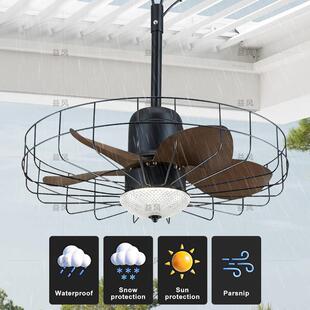 亚马逊户外防晒吊扇灯笼式凉亭阳光房风扇灯挂钩电风扇灯智能遥控