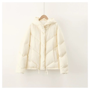 定制真丝丝绒连帽厚款鹅绒服欧洲站2025冬季新款防寒面包服短款女