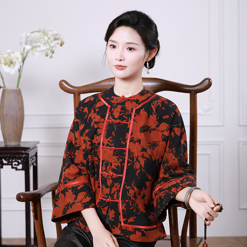 红叶语三重门香云纱古典对襟唐装外套上衣中国风女重工高级感新款