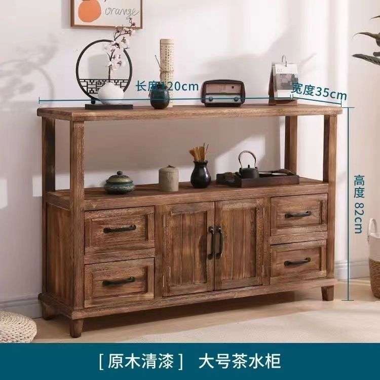 美式餐边柜实木茶水柜仿古储物柜复古柜子客厅玄关柜子置物架落地
