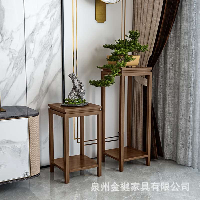 客厅花架花台中式玄关台灯架实圆形落地花瓶架展示架玄关桌