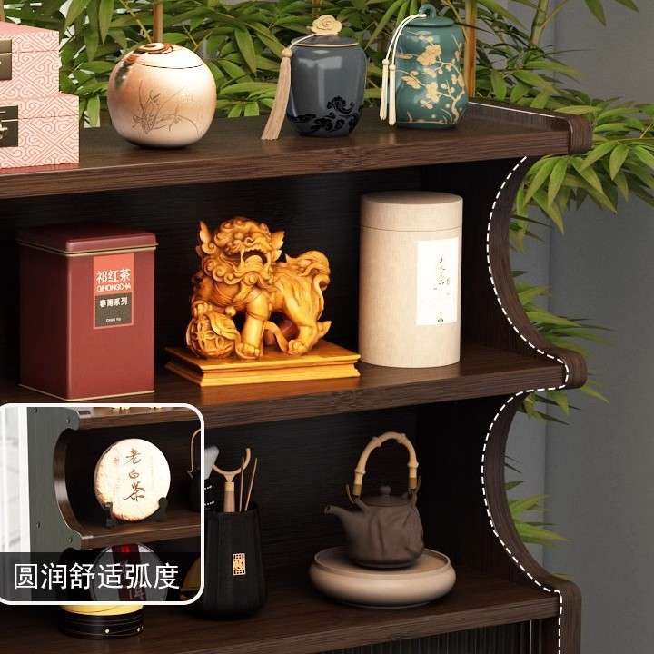 桌面置物架茶杯架收纳架摆件带抽带门客厅厨房卧室茶色弧形多功能图片