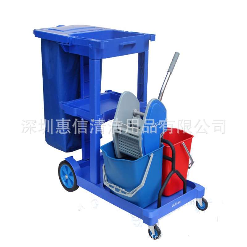 多用途清洁手推车带双榨车 D-11-1C多功能保洁工具垃圾收纳车