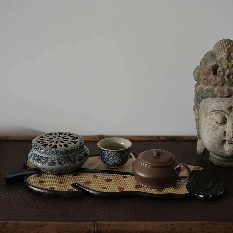 福建湘妃竹干泡台 芭蕉叶干泡茶台壶承手工贴面茶台