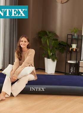 INTEX64756新款线拉蓝色植绒充气床气垫床野营床折叠床午休床
