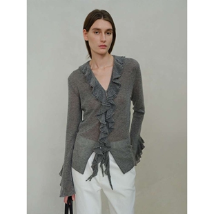 TH～ROW  不规则花瓣边柔雾衫_微透感羊绒羊毛刷毛纱设计造型感开